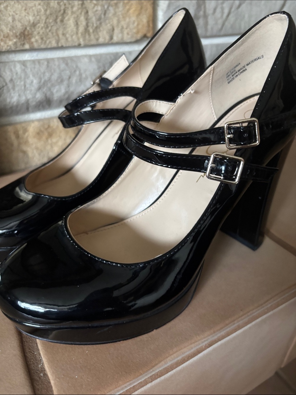 Jessica Simpson JP-Erimma Black Patent Platform Mary Janes - Size 8M - Picture 6 of 12